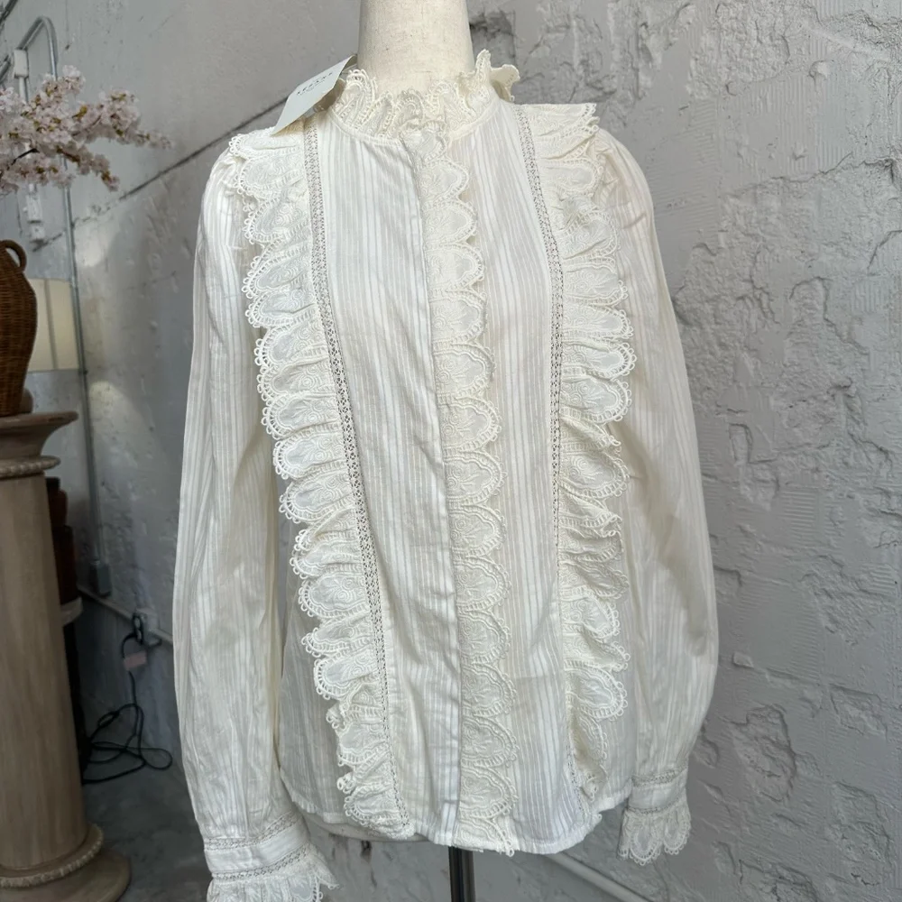 Sézane Chemise Marianella Scalloped White Victorian Blouse SIZE 4 - Picture 2 of 13